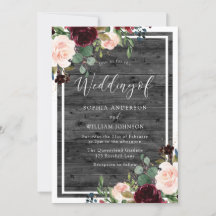 Blush & Burgund Rote Blume Holzkohle Hochzeit