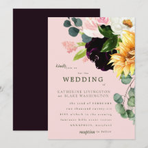 Blush & Burgund Sonnenblumen Einladung zur Hochzei
