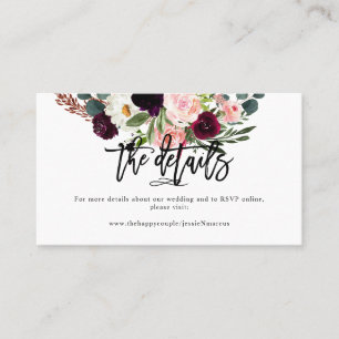 Blush+Burgund Wasserfarben Blume Hochzeitsdetails Visitenkarte