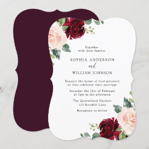 Blush & Burgund Wasserfarbenblühende Hochzeit Einladung