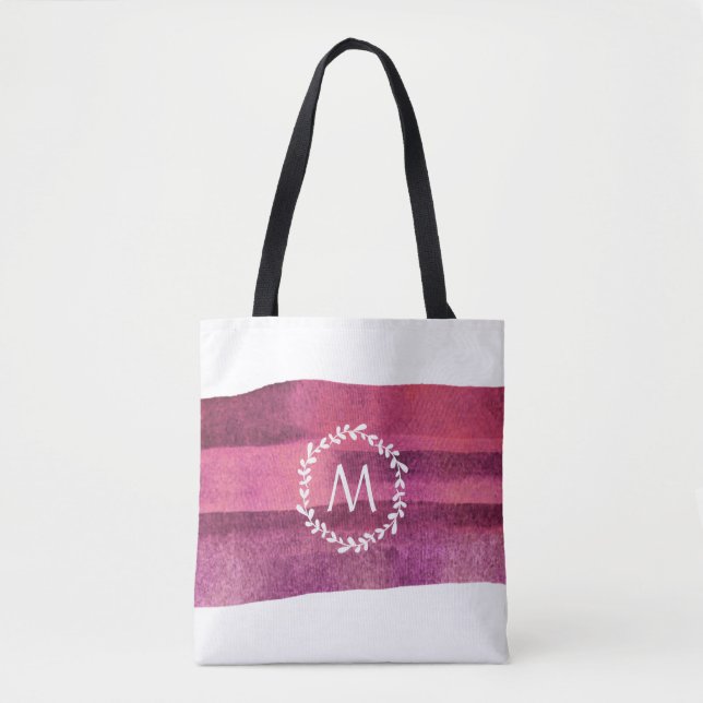 Blush & Burgund Wasserfarbenleaf-Monogramm Tasche (Vorderseite)