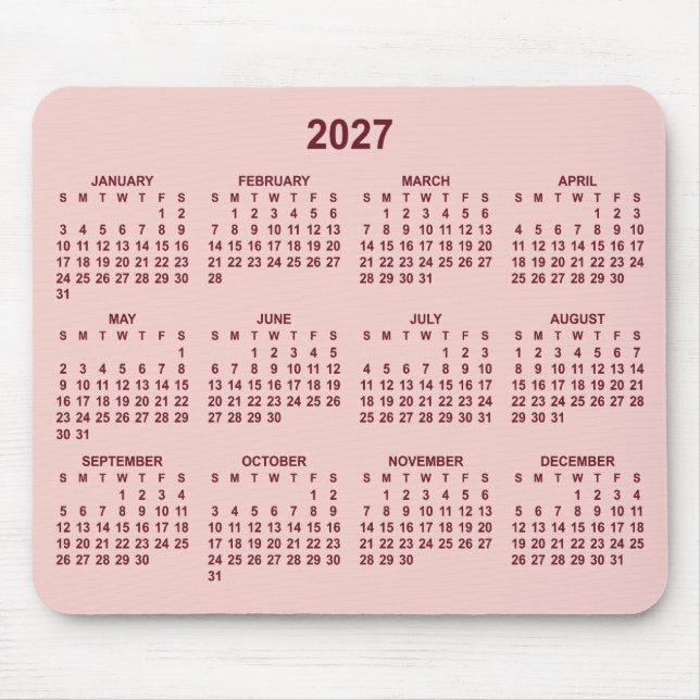 Blush Burgunder 2027 Kalender Mousepad (Vorne)