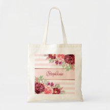 Blush Burgundy Aquarell Floral Monogram Streifen