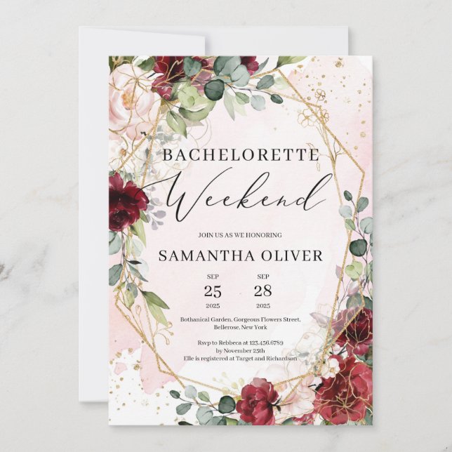 BLush burgundy Bachelorette Einladung (Vorderseite)