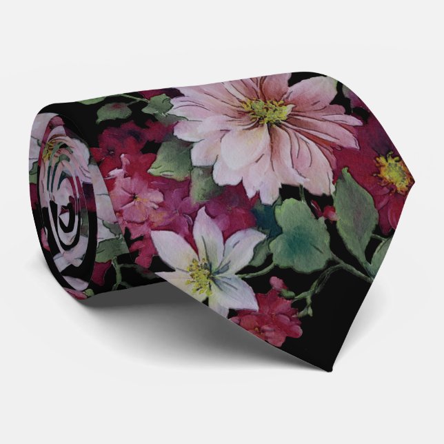 Blush Burgundy Black Floral Wedding Krawatte (Gerollt)