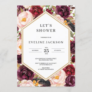 Blush Burgundy Bloral Bridal Dusche Einladung
