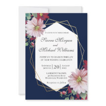 Blush Burgundy Bloral Navy Gold Geometric Wedding