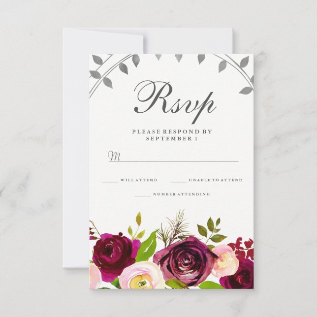 Blush & Burgundy Bloral Wedding RSVP (Vorderseite)