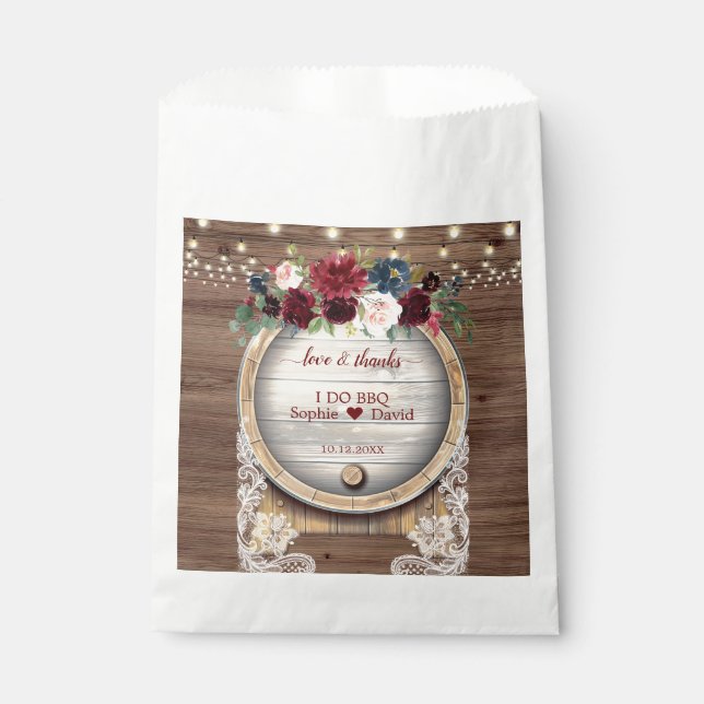 Blush Burgundy Bloral Wine Barrel Lace Wedding GRI Geschenktütchen (Vorderseite)