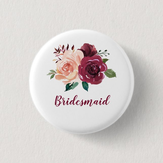 Blush Burgundy Floral Bridesmaid Button (Vorderseite)