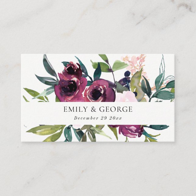BLUSH BURGUNDY FLORAL BUNCH WEDSITE VISITENKARTE (Vorderseite)