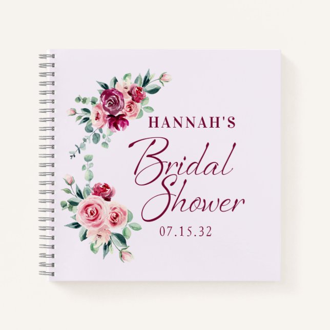 Blush Burgundy Floral Cake Brautparty Guest Notizbuch (Vorderseite)