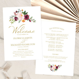 Blush Burgundy Floral Gold Wedding Program Programm