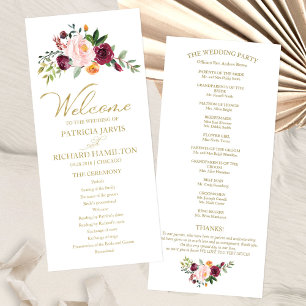 Blush Burgundy Floral Gold Wedding Program Programm