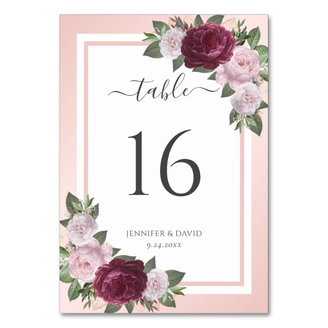 Blush Burgundy Floral Mariage Numéro de table (Par défaut)