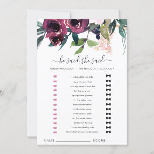 Blush Burgundy Floral sagte er sagte, sie sagte Ga Dankeskarte