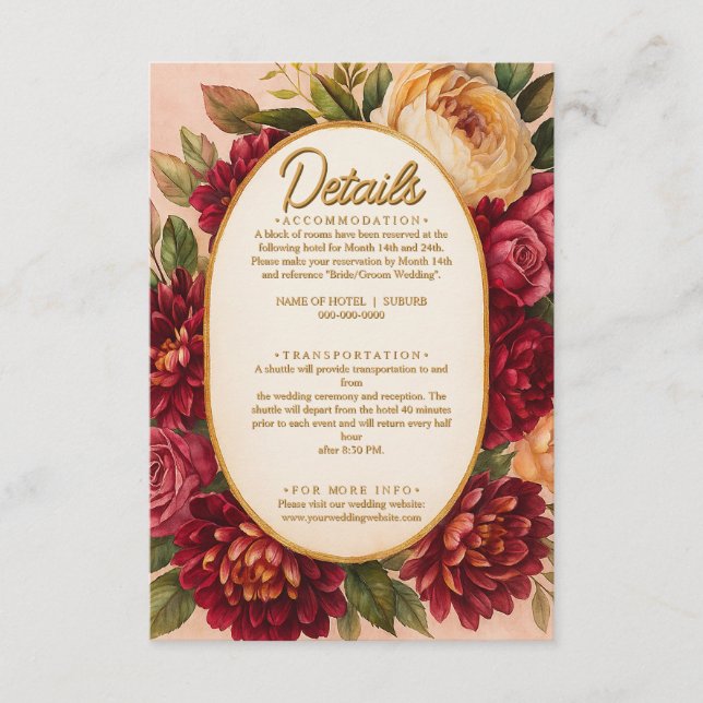 Blush Burgundy Floral Water Wedding Begleitkarte (Vorderseite)