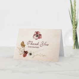 Blush Burgundy Floral Water Wedding Dankeskarte