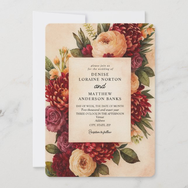 Blush Burgundy Floral Water Wedding Einladung (Vorderseite)