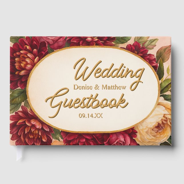 Blush Burgundy Floral Water Wedding Gästebuch (Vorderseite)