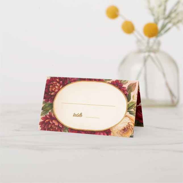 Blush Burgundy Floral Water Wedding Platzkarte (Vorderseite)