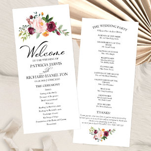 Blush Burgundy Floral Watercolor Hochzeitsprogramm Programm