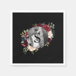 Blush Burgundy Foto Monogram Floral Wedding Serviette
