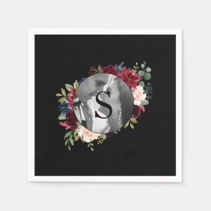 Blush Burgundy Foto Monogram Floral Wedding Serviette