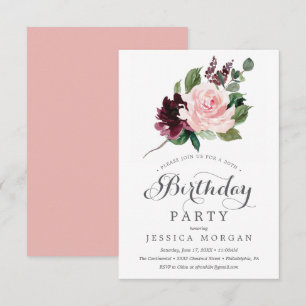 Blush Burgundy Geburtstagsparty Einladungskarte