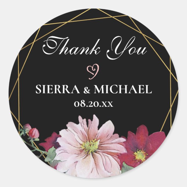 Blush Burgundy Gold Black Wedding Vielen Dank Runder Aufkleber (Vorderseite)