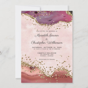 Blush Burgundy Gold Glitzer Agate Wedding Einladung