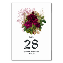 Blush Burgundy Gold Shabby Wedding Tischnummer