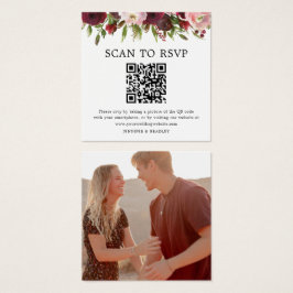 Blush Burgundy QR Code Foto Wedding RSVP Card
