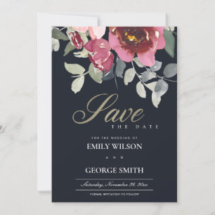 BLUSH BURGUNDY ROSE FLORA SAVE THE DATE KARTE