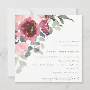 BLUSH BURGUNDY ROSE FLORAL BRAUTPARTY EINLADEN DANKESKARTE