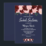 Blush Burgundy Rose Navy Blue Sweet 16 Einladung<br><div class="desc">Blush Burgundy Rose Navy Blue Sweet 16 Invite Pink und Burgund Floral Wasserfarbe Sammlung,  Rosa Blüte und Wein Florals,  handgemalte Aquarell Blume Soft Pink und Merlot</div>