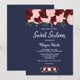 Blush Burgundy Rose Navy Blue Sweet 16 Einladung