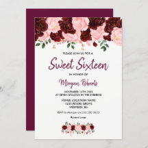Blush Burgundy Rose Sweet 16 Script Invitation