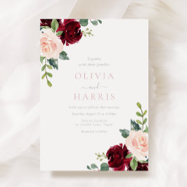 Blush & Burgundy Rote Blume Elegante Hochzeit Einladung