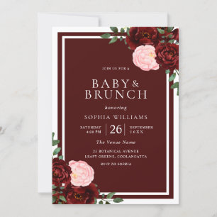 Blush & Burgundy Rote Rosen Babydusche Brunch Einladung