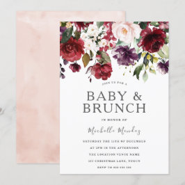 Blush Burgundy Watercolor Babydusche & Brunch Einladung