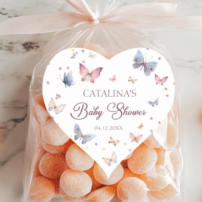 Blush Butterfly Baby Shower Heart Shaped Sticker (Von Creator hochgeladen)