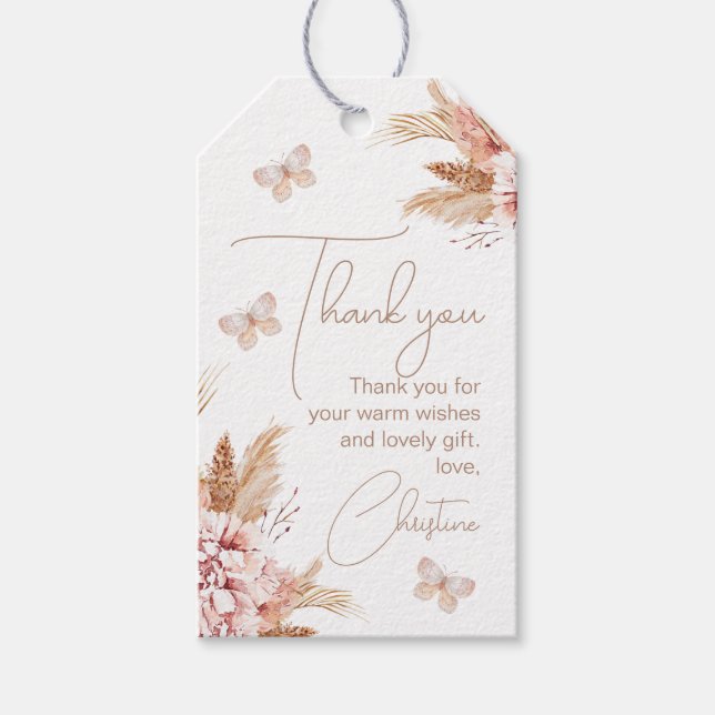 Blush Butterfly Floral Kisses Baby Dusche Geschenkanhänger (Vorderseite)