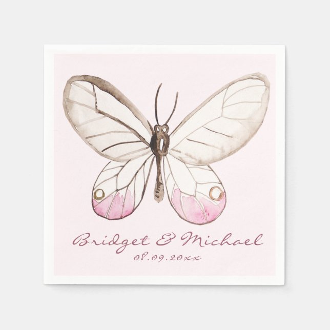 Blush Butterfly Personalisierter Hochzeitspapier N Serviette (Vorderseite)