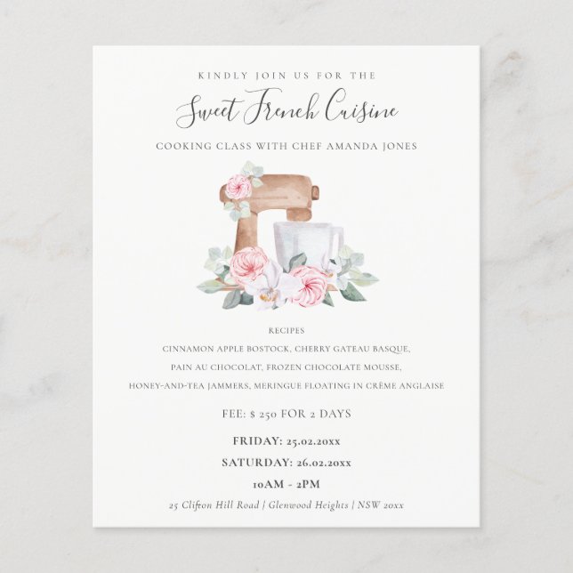 Blush Cake Mixer Blumengebäck Kochklasse Flyer (Vorne)