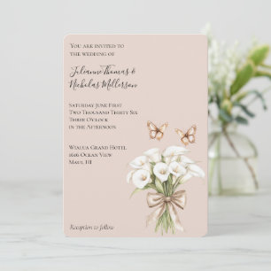 Blush Calla Lily Floral Butterflies Bow Wedding Einladung