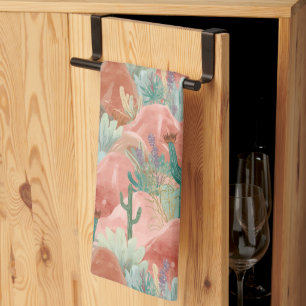 Blush Canyon Desert Bloom Aquarell-Kunst Geschirrtuch