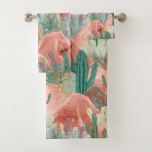 Blush Canyon Desert Bloom Aquarell-Szene Badhandtuch Set