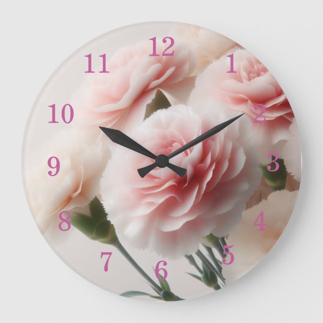 Blush Carnation Dreams Große Wanduhr (Vorderseite)