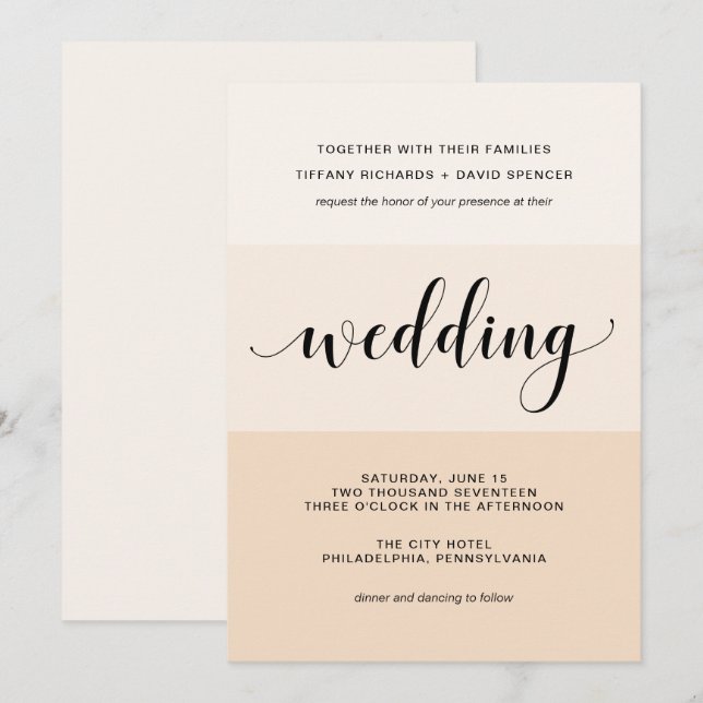 Blush Cascade | Feine Streifen Hochzeit Einladung (Vorne/Hinten)